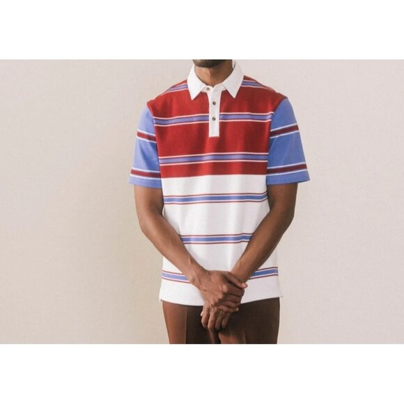 Bogey Boys Mens Large Striped Golf/ Goat Polo Red/ Purple Short Sleeve Preppy‎ - Picture 1 of 7
